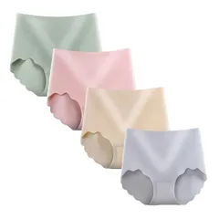 [CHUJNX] シームレス ショーツ レディース 深 ハイウエストショーツ パンツ 下着 無縫製 アイスシルク 高通気性 伸縮性 女性 下着 4枚?