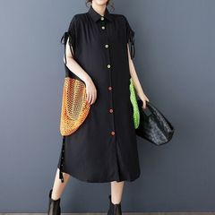 モード系  メッシュ  ドット  ステッチ  ハーフ  スリーブミディ  シャツワンピース