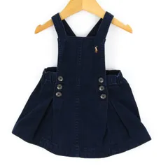 ラルフローレン サロペット ジャンパースカート タックスカート エプロン風 胸元ロゴ ベビー 女の子用 80サイズ ネイビー RALPH LAUREN 【中古】