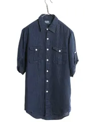 【お得なクーポン配布中!】 00s ポロ ラルフローレン 半袖 シャツ メンズ M / オールド 100% リネン サファリ ロールアップ ポケット付き シンプル ゆったり 無地 高級