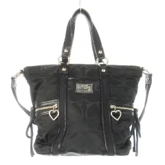 コーチ COACH ショルダーバッグ 2way ハンドバッグ キャンバス レザー 革 シグネチャー ハートチャーム ギャザー 黒 ブラック F20101 /CK3 ■GY18