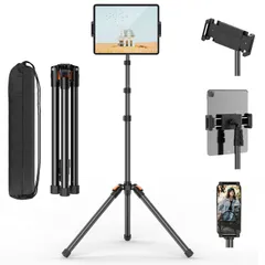 【在庫処分】XXZU 182cm タブレット フロアスタンド 三脚 タブレット スタンド 床置き スマホ 三脚 360°回転可能 逆向き折り畳み 4段階伸縮 3段階開脚角度 安定 オンライン授業 4.7~12.9インチ Tablet/iPad/iPhone/A