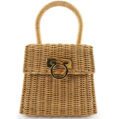 【Salvatore Ferragamo】サルヴァトーレフェラガモ ガンチーニ DO-216176 ストロー ベージュ ユニセックス ハンドバッグ