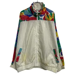 ナイロンジャケット L ホワイト マルチカラー ジップアップ 柄 切替 スポーティー アウター 薄手 古着卸 アメリカ仕入 a703-6025