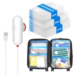 Vacbird 旅行用圧縮袋 12枚入 衣類 圧縮袋 USB給電 電動ポンプ付き 衣類収納 真空収納袋 圧縮袋 ポンプ 吸引機 真空圧縮 スペース節約 服 収納 圧縮袋 旅行 引越し 出張 衣類整理 海外旅行 修学旅行 家族旅行 荷物 便利グッズ 40*4 0