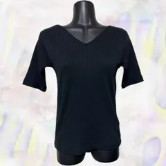 AZUL BY MOUSSY アズールバイマウジー　Tシャツ　ブラック　レディース　伸縮性有　カットソー　半袖　リブ　Vネック