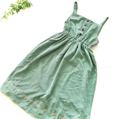 ジャンパースカート　ワンピース　花柄刺繍　グリーン