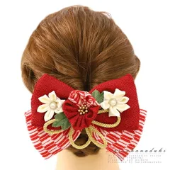 髪飾り リボン 卒業式 袴 成人式 つまみ細工 赤 振袖 花 白 ゴールド ちりめん 組紐 矢絣 パール ヘアアクセ かんざし 結婚式 No.9-4199