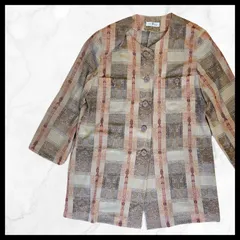 ノーカラー　ジャガードジャケット ユニセックス グレーベージュチェック