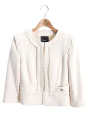 【極美品】フォクシー　ツイードボレロ　白　M フリンジ　セレモニー　式典 極美品】フォクシー ツイードボレロ 白 M フリンジ セレモニー