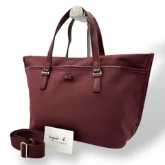 美品 681 アニエスベー トートバッグ 2way ボルドー ナイロン レザー