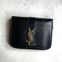 YSL SAINT LAURENT サンローラン / YSLラインラージジップウォレット 二つ折り財布 ラウンドファスナー カーフレザー ブラック ゴールド 532867