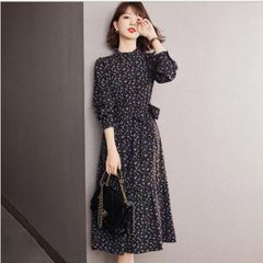 新品タグ付 グレースクラス フェザープリント シフォン ロング