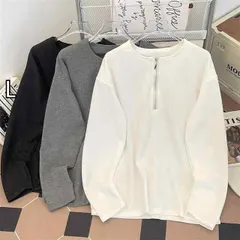 [L]春 コーデ メンズ 用 服 シンプル ファッション オシャレ 大人 かっこいい 大きいサイズ ストリート 紳士服 ハーフ ジップ ワッフル 長袖 スウェット シャツ 韓国スタイル カジュアルインナー レイヤー 無地 レイヤリング シャツ 