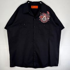 古着 00’s/00年代 ディッキーズ Dickies 半袖シャツ ワーク 大きいサイズ ピットガール モーターカルチャー バイク XL  ブラック 両面プリント メンズ