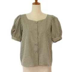 イング INGNI チェック柄スクエアネックブラウス M ベージュ