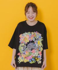 ScoLar（スカラー）花柄スカラーちゃん 接触冷感Tシャツ　オフホワイト、ブラック、オレンジ、グリーン　152658