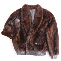 毛並み極美品●メンズ MINK ミンク×レザー リバーシブル ダブルタイプ 本毛皮ショートコート ジャケット ブルゾン ダークブラウン M