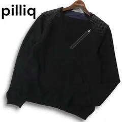 pilliiq ピリック 秋冬★ ウール 切替 ジップ セーター Vネック ニット Sz.S メンズ 黒