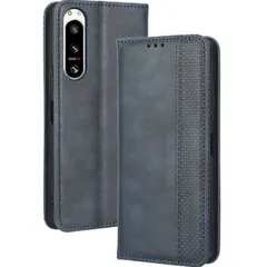 Xperia 5 IV ケース 手帳 SO-54C SOG09 A204SO エクスペリア5 マーク4 チェック柄 合革 レトロ 手帳 ケース 【Color】 ネイビーのサムネイル