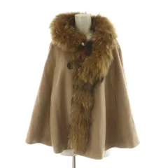 バーバリー ロンドン BURBERRY LONDON ポンチョ ケープコート マント アウター ノバチェック ラクーンファー 38 ベージュ E1G10-428-40 /NQのサムネイル