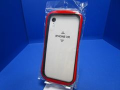 iPhoneXR ハイブリッド ケース PCポリカーボネート TPU クリアー　レッド ストラップホール付