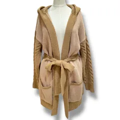 Max Mara Weekend マックスマーラーウィークエンド ウールロングカーディガン フードカーディガン 袖ケーブル編み バイカラー バージンウール100% ベージュ キャメル Mサイズ レディース 秋 ゴーゴー古着セントラルパーク名古屋店NO.1322