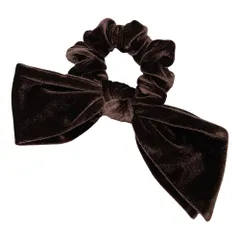 【ブラウン×ワンサイズ】[Cream dot. クリームドット公式] ヘアアクセサリー レディース  シュシュ リボン ベロア ベルベット アシンメトリー ボリューム 大きめ ヘアゴム 髪留め まとめ髪 光沢感 大人 