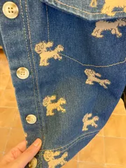 キッズデニムジャケット【90-140】犬柄　やわらかく着やすいデニム　セットアップ可