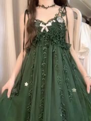 苔藓中国風改良漢元素古風女装仙気吊り帯ワンピースLolitaスタイル