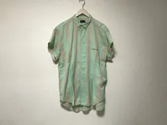 本物エンポリオアルマーニEMPORIOARMANIコットンストライプ柄ロゴプリント半袖シャツメンズサーフアメカジミリタリーストリートスケーターワークビジネススーツモードゴルフドレス緑グリーンLイタリア製