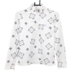 アディダス 長袖ハイネックシャツ 白×ネイビー 花柄 ハーフジップ  レディース M/M ゴルフウェア adidas