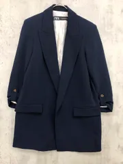 極美品 ZARA ロールアップスリーブブレザー ネイビー S ZARA リネンブレンドロールアップスリーブオープンブレザー