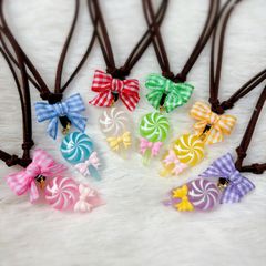 トリミングチョーカー 《036》 10本 キャンディ カラフル チェックリボン