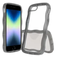 【新着商品】iPhone SE3 SE2 ケース クリア TPU+PC 韓国 可愛い ウェーブ ソフト 滑り止め 薄型 軽量 耐衝撃 おしゃれ スマホケース アイフォン SE3 SE2 8 7 ケース 4.7インチ PinLiSheng(ブラック iPhon