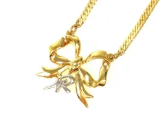 ニナリッチ　NINA RICCI　NRロゴ　リボン　ネックレス　ゴールドカラー×シルバーカラー　送料無料