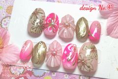 ㊶成人式  桜　ピンク　ゴールド　和柄　振袖　　ネイル　ネイルチップ　ハンドメイド