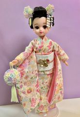 パステルカラー　人形用かんざし  着物　帯　人形用ボールブーケ　リカちゃん　日本髪