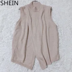 シーイン　ニットベスト　ハイネック　アシンメトリー　スリット　リブ編み　カジュアル　綺麗め　シンプル　ピンク系　Mサイズ