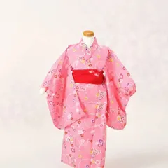 女の子浴衣　兵児帯　新品　ピンク地　お花　110㎝