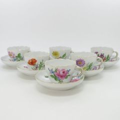 マイセン カップ&ソーサー■ベーシックフラワー ブーケ 二つ花 C&S 洋食器 6客セット 1級品 Meissen