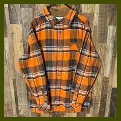 マドラスチェック オレンジ系 アメカジ M ネルシャツ メンズ  古着 長袖