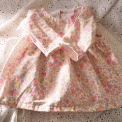 ダブルガーゼの花柄ワンピース　ピンク　長袖