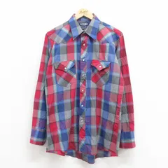 L/古着 ラングラー 長袖 ウエスタン シャツ メンズ 90s 紺他 ネイビー チェック 25sep17 中古 トップス
