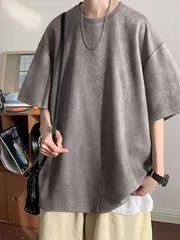 夏服 メンズ スエード 半袖tシャツ 無地 トップス かっこいい 服 人気 ごぶそで ティーシャツ 上品 てぃーしゃつ 大人 ロンt ストリート系 スウェード tshirt オシャレ 艷感 ティシャツ カジュアル 春 夏xinluo01