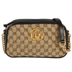 グッチ GUCCI GGマーモント ショルダーバッグ GGキャンバス レザー 447632 ベージュ レディース【中古】