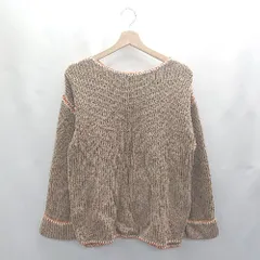 ◇ ⊇ GLOBAL WORK グローバルワーク 配色ステッチ ざっくり 長袖 ニット サイズフリー ブラウン レディース E  【1502060041041】