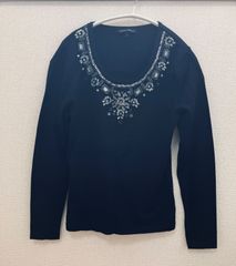 美品　ローラアシュレイ　ネイビー　ニットビジュー付き　Sサイズ