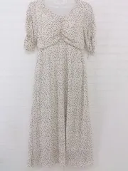 ◇ MAJESTIC LEGON ドット 水玉 Vネック ボタン 半袖 膝下丈 ワンピース サイズM ライトベージュ ブラック レディース P  【中古】 【1208290004169】
