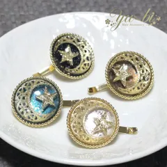 ポニーフック/惑星 宇宙 星 ラメ入り きらきら コンチョ風 レジン ゴールド縁取り pn59☆白/青/茶色/黒 丸 ヘアカフス ヘアアクセサリー 飾り細工 髪飾り ヘアゴム ヘアピン ヘアアレンジ